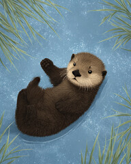 An otter floating on the water