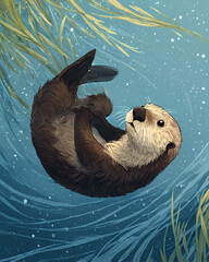 An otter floating on the water