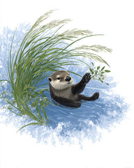 An otter floating on the water