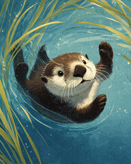 An otter floating on the water