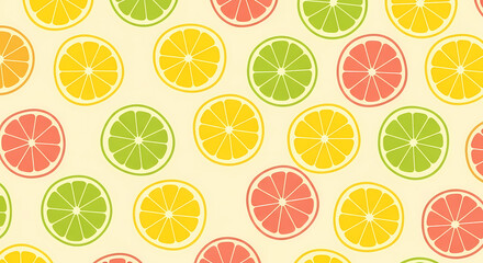Obraz premium A fresh and colorful seamless pattern background of citrus fruit slices.