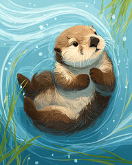 An otter floating on the water