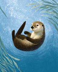 An otter floating on the water