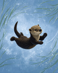 An otter floating on the water