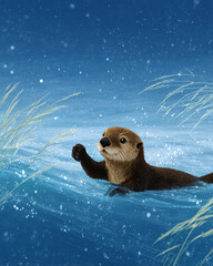 An otter floating on the water