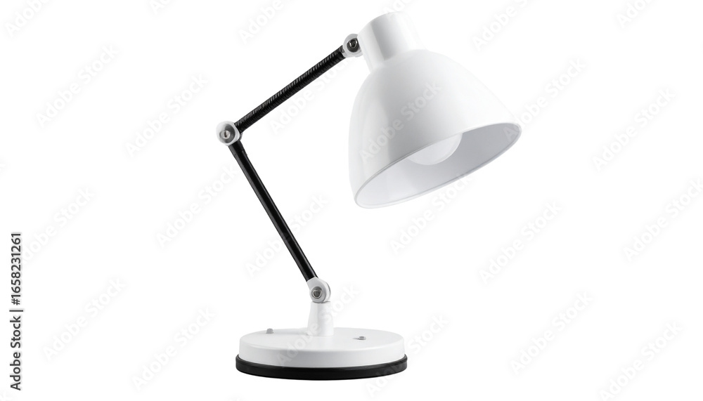Poster a sleek, minimalist led desk lamp with a flexible neck on a empty plain background isolated on trans
