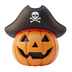 3d halloween pumpkin with pirate hat isolated on transparent background