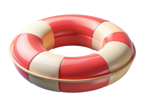 Red and beige striped lifebuoy ring for water safety swimming equipment vacation and rescue 3d illustration isolated on transparent background