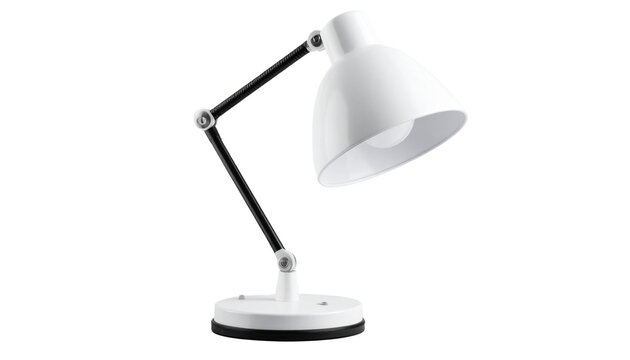 A sleek, minimalist LED desk lamp with a flexible neck on a empty plain background Isolated on transparent background