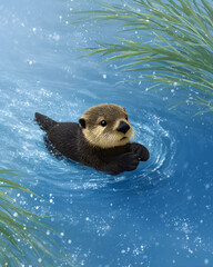 An otter floating on the water