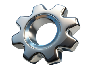 Shiny metallic gear cog isolated for industrial technology designs and mechanical engineering projects 3d illustration isolated on transparent background