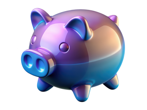 Shiny piggy bank savings future investment metallic colors financial planning money box coin container 3d illustration isolated on transparent background