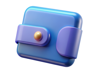 Stylish blue wallet icon for secure financial transactions and digital payments simulating savings and monetary concepts 3d illustration isolated on transparent background