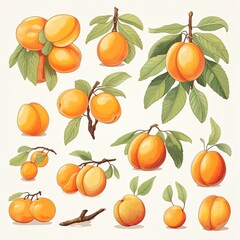 Apricots Collection Fresh, Juicy Fruits for Healthy Eating and Culinary Creativity, Isolated
