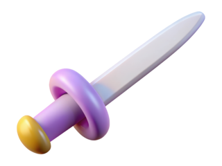 Stylized cartoonish sword rendered in 3d digital art with pastel colors and soft lighting simple fantasy weapon concept 3d illustration isolated on transparent background