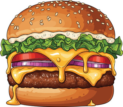 A hamburger with melted cheese and onions on top. The burger is large and has a lot of toppings