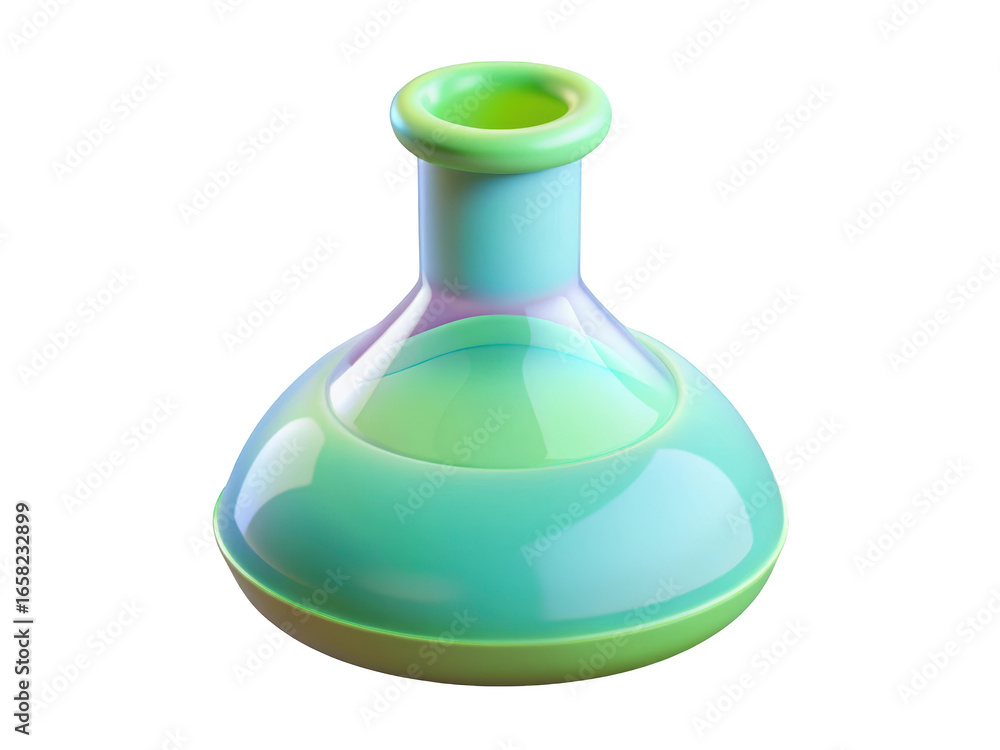 Poster stylized erlenmeyer flask rendering with gradient colors chemical experiment container design green 