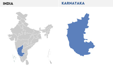 Karnataka administrative map, Indian states, suitable for education, business, presentations, print, web use, and creative geographic projects. Indian union territory.