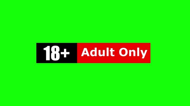 4K animated age restriction overlay. 18+ adult only symbol on green background.