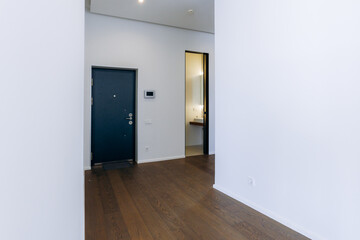 A Modern Entryway Featuring a Beautiful Wooden Floor Combined with Chic Contemporary Decor