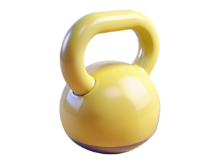 Yellow kettlebell fitness equipment for strength training and exercise routines 3d illustration isolated on transparent background