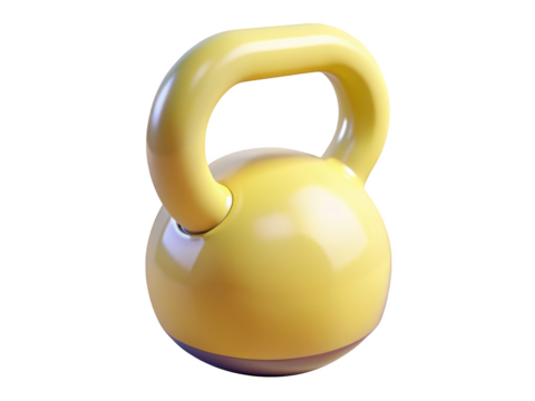Yellow kettlebell fitness equipment for strength training and exercise routines 3d illustration isolated on transparent background