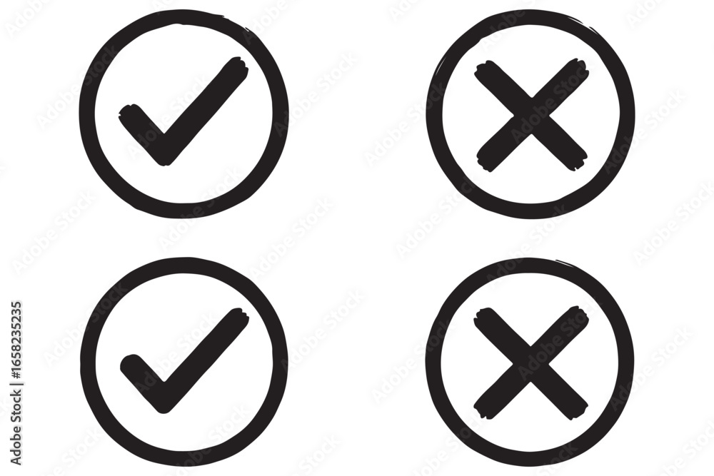 Poster green check marks and red cross mark icon button. check mark icons set. tick and cross symbol. accep