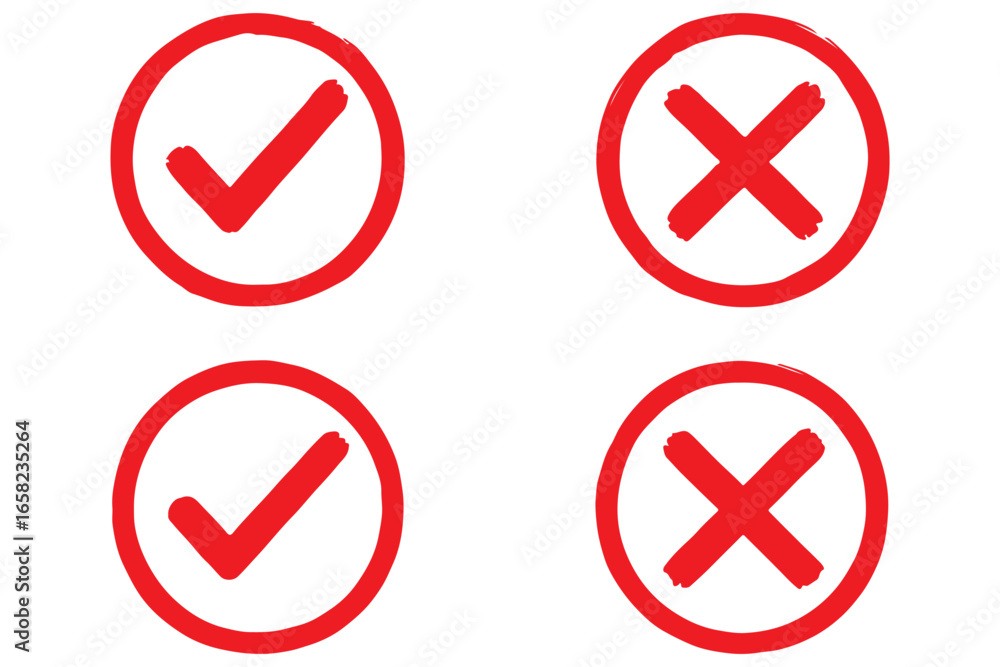 Poster green check marks and red cross mark icon button. check mark icons set. tick and cross symbol. accep