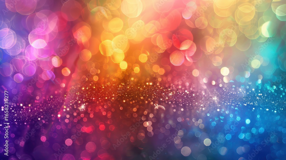Wall mural a vibrant display of bokeh lights with a spectrum of colors and sparkling glitter effects across the