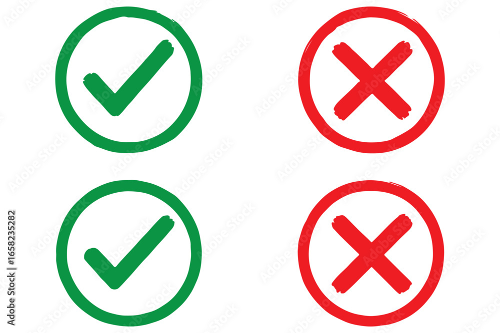 Poster green check marks and red cross mark icon button. check mark icons set. tick and cross symbol. accep