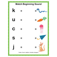 Match Beginning Sound activity workshop for kids page 01