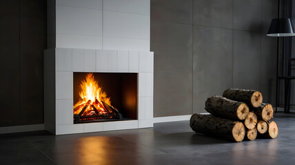 fireplace with burning logs