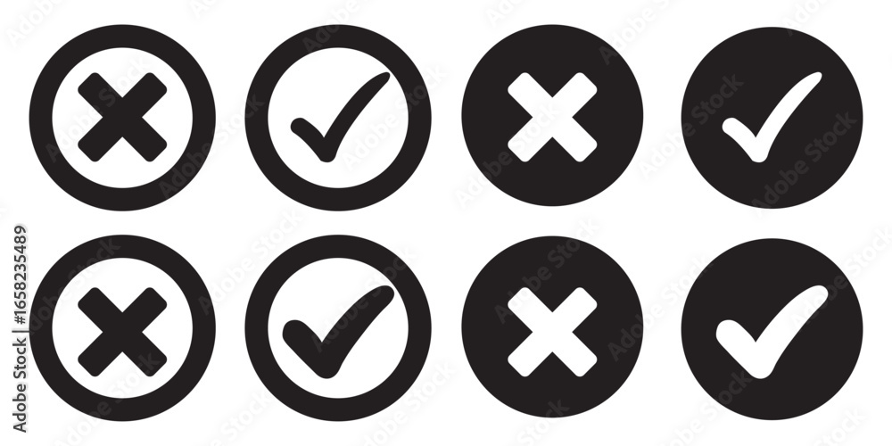 Poster green check marks and red cross mark icon button. check mark icons set. tick and cross symbol. accep