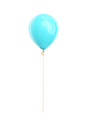 Blue, shiny balloon with a golden string, isolated on a white background.