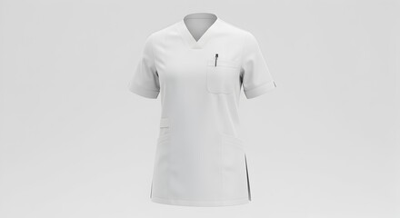 White Medical Scrub Top Floating against a Clean White Background, Healthcare Uniform for Doctors and Nurses