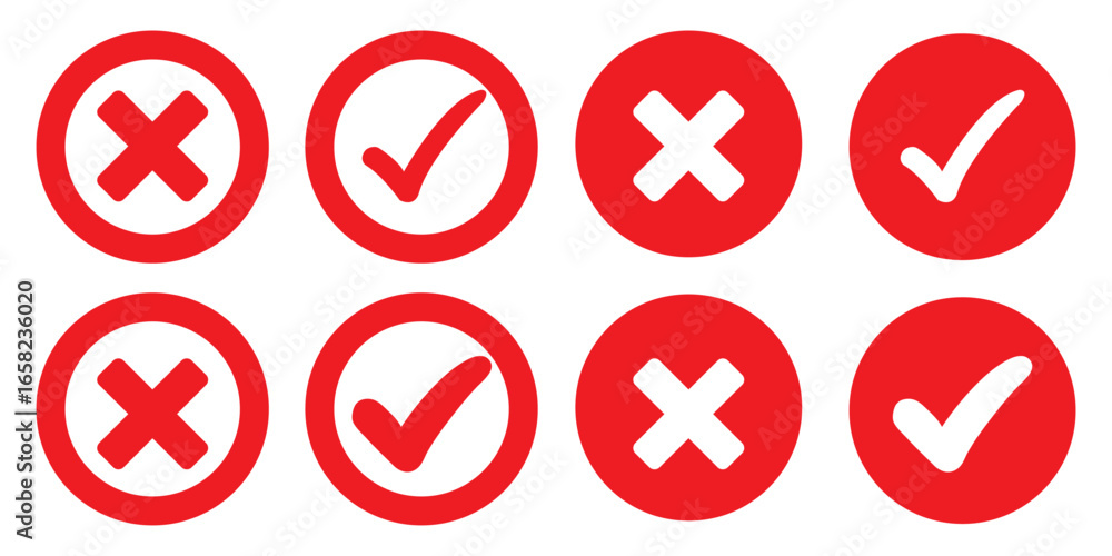 Poster green check marks and red cross mark icon button. check mark icons set. tick and cross symbol. accep
