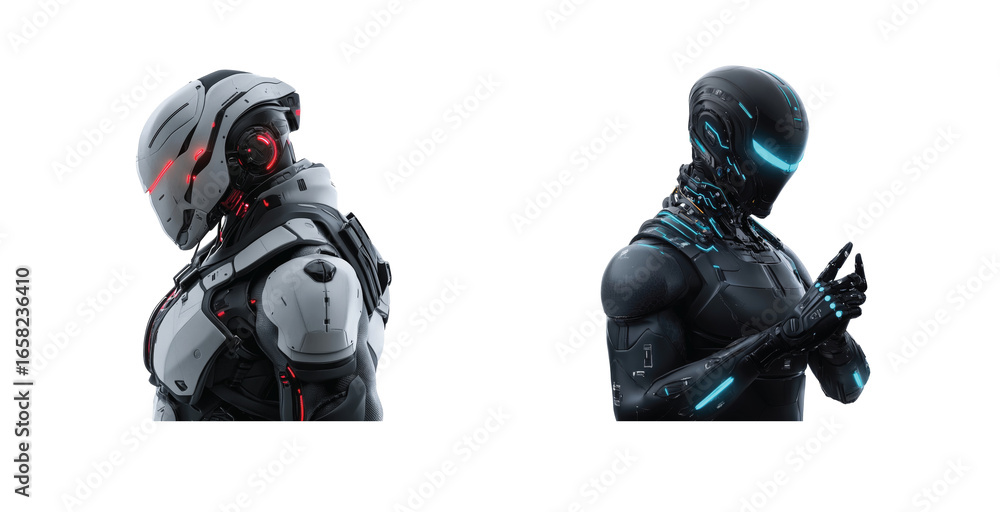Aufkleber futuristic robots with high tech armor and visors in two distinct variations