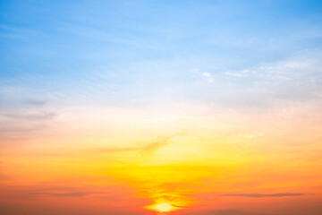 Beautiful , luxury soft gradient orange gold clouds and sunlight on the blue sky perfect for the background, take in evening,Twilight, Large size, high definition landscape photo