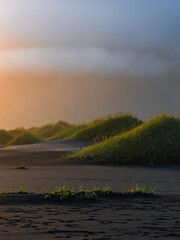 Beautiful sunset light in the black sand dune.