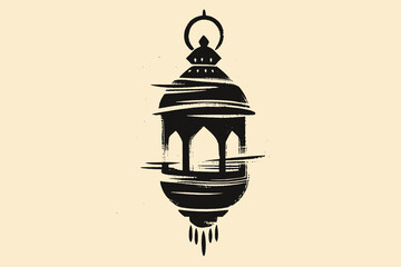 Naklejka premium Arabic lantern brush sketch black silhouette vector illustration