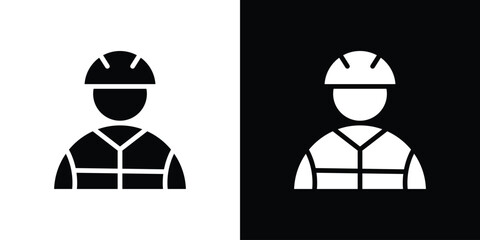Construction Worker Icon in Two Variations Isolated on White and Black Backgrounds