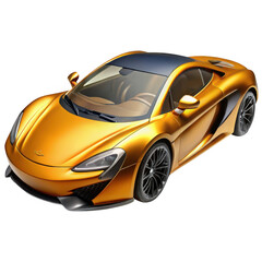 3d golden sports car isolated on transparent background