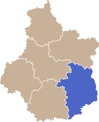 Obraz premium Illustration carte de la région Centre-Val de Loire avec département Cher mis en lumière