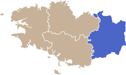 Illustration carte de la r&eacute;gion Bretagne avec d&eacute;partement Ille-et-Vilaine mis en lumi&egrave;re