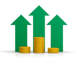 gold coin graph showing growth and profit with an upward arrow