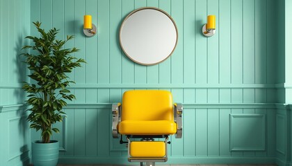 yellow chair in a room in the wall background.