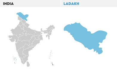 Obraz premium Ladakh administrative map, Indian states, suitable for education, business, presentations, print, web use, and creative geographic projects. Indian union territory.