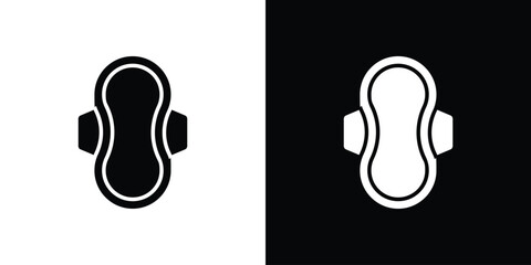 Sanitary Pad Icon in Black and White, Isolated on White and Black Background