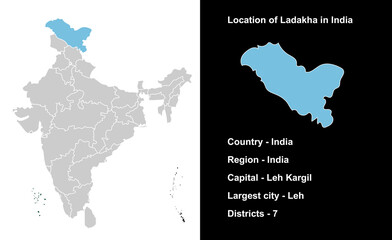Fototapeta premium Ladakh State Outline Map India, Indian states, suitable for education, business, presentations, print, web use, and creative geographic projects. Indian union territory.