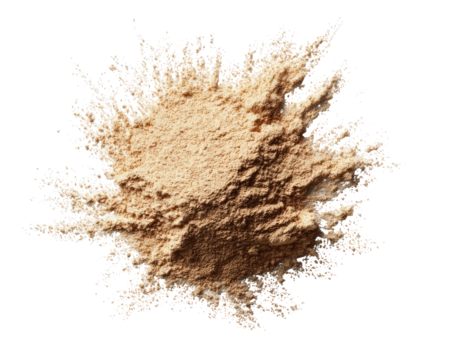 Light tan powder, exploded in a radiating, textured splatter